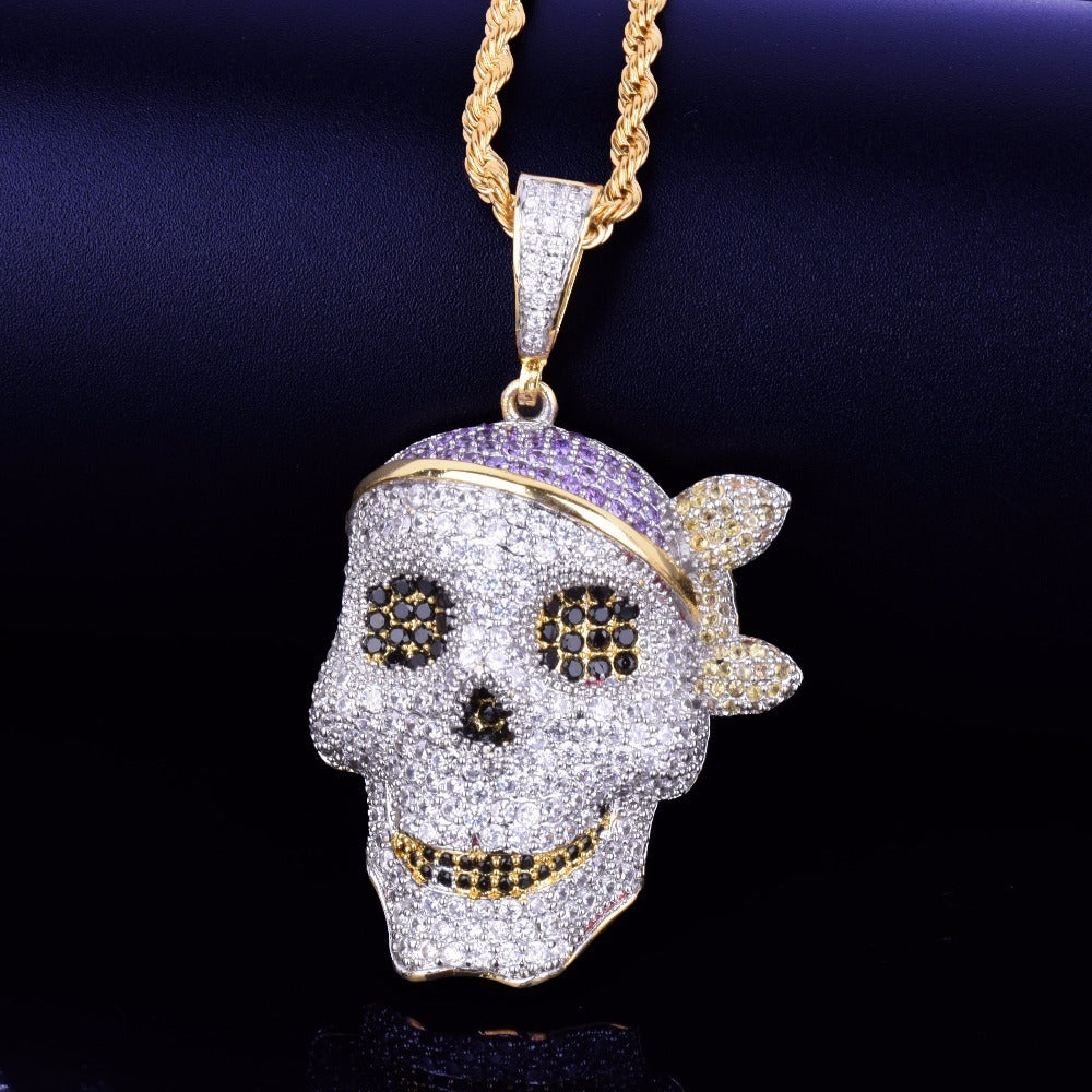 Skull Pendant Hip Hop Necklace Copper  Zircon