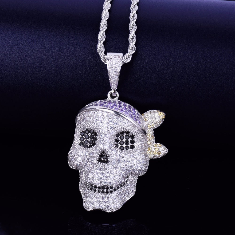 Skull Pendant Hip Hop Necklace Copper  Zircon