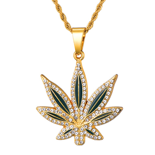 Explosive Punk European And American Hip-Hop Style Men'S Diamond Large Maple Leaf Pendant