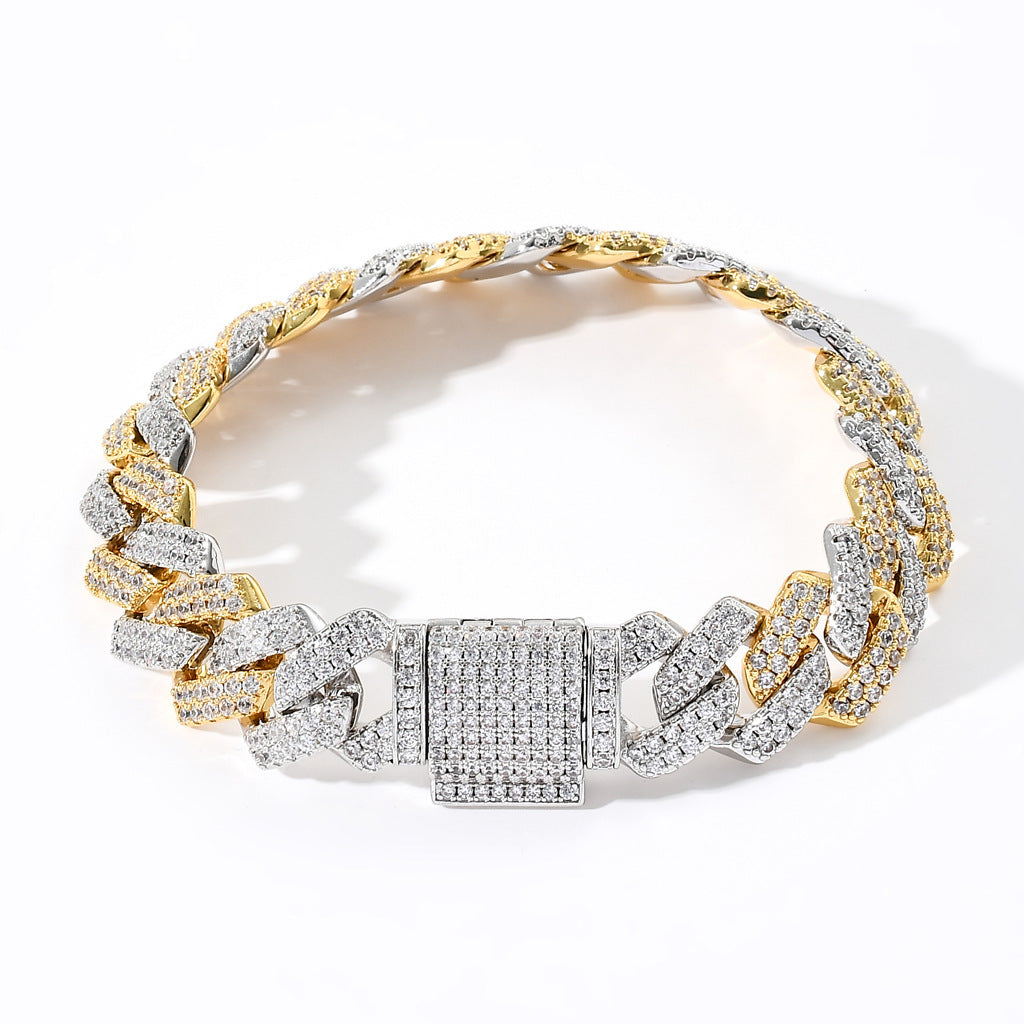 Cuban Chain Micro-Inlaid Zircon Between Gold Two-Tone Men'S Cuban Chain Hip Hop Bracelet