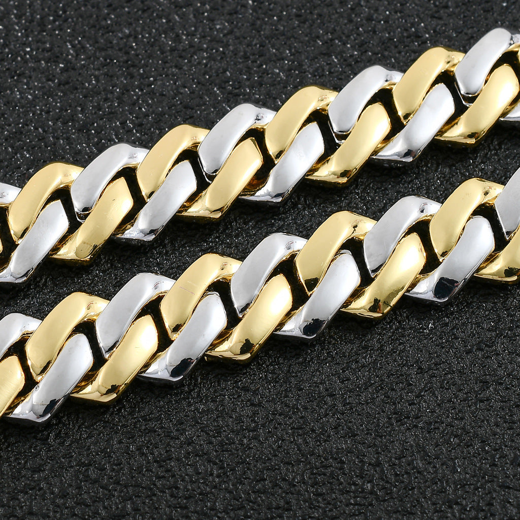 Cuban Chain Micro-Inlaid Zircon Between Gold Two-Tone Men'S Cuban Chain Hip Hop Bracelet