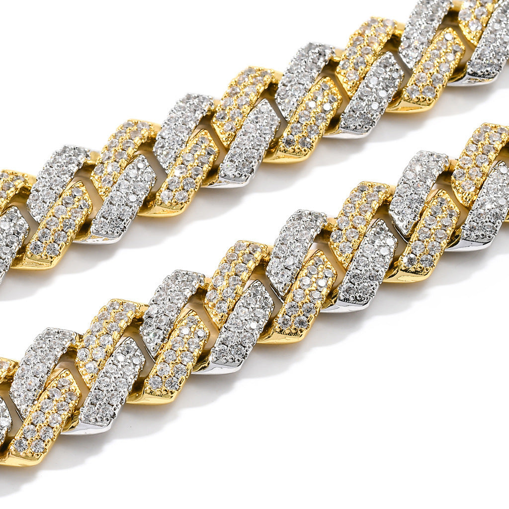 Cuban Chain Micro-Inlaid Zircon Between Gold Two-Tone Men'S Cuban Chain Hip Hop Bracelet