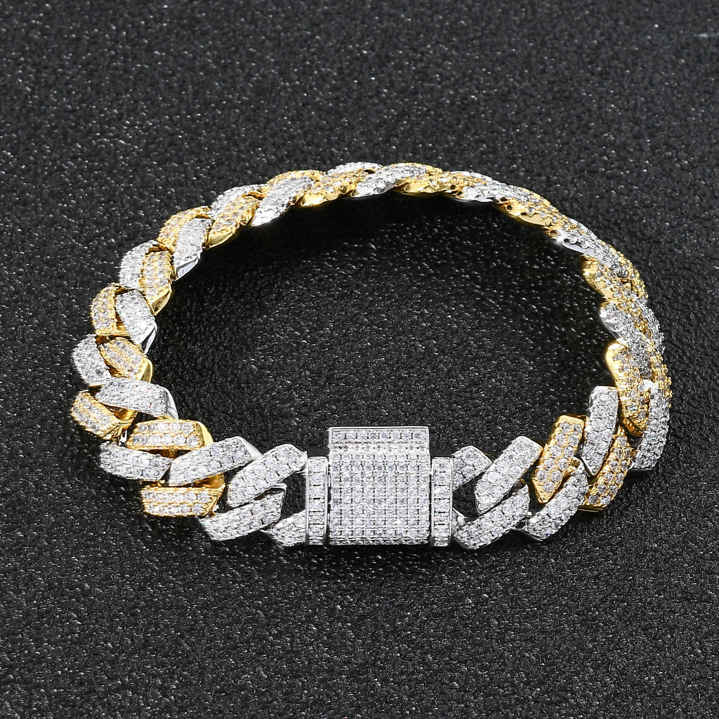 Cuban Chain Micro-Inlaid Zircon Between Gold Two-Tone Men'S Cuban Chain Hip Hop Bracelet