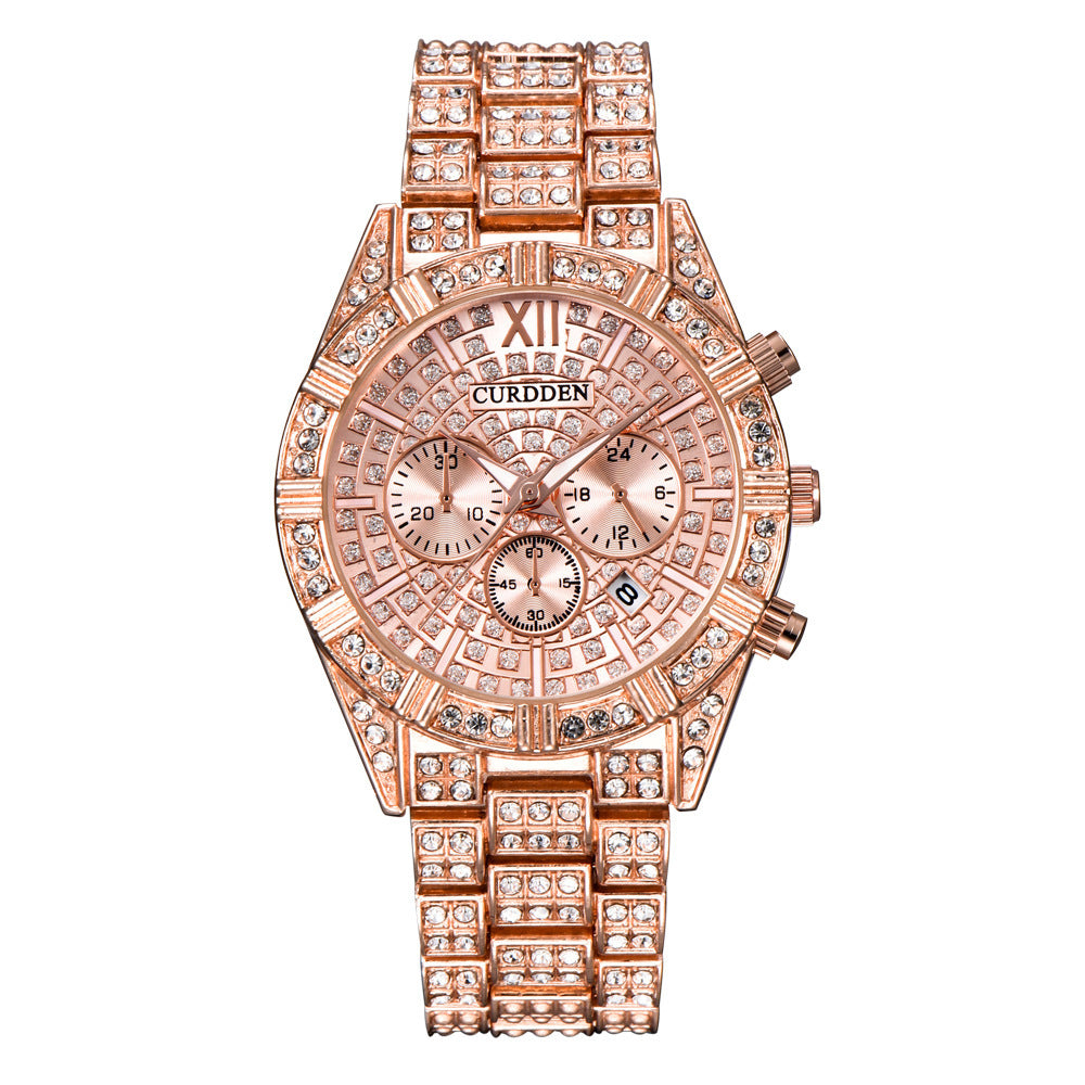 Watch Men's Fashion Alloy Quartz Watch With Diamond Calendar