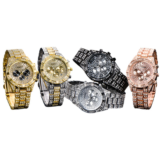 Watch Men's Fashion Alloy Quartz Watch With Diamond Calendar