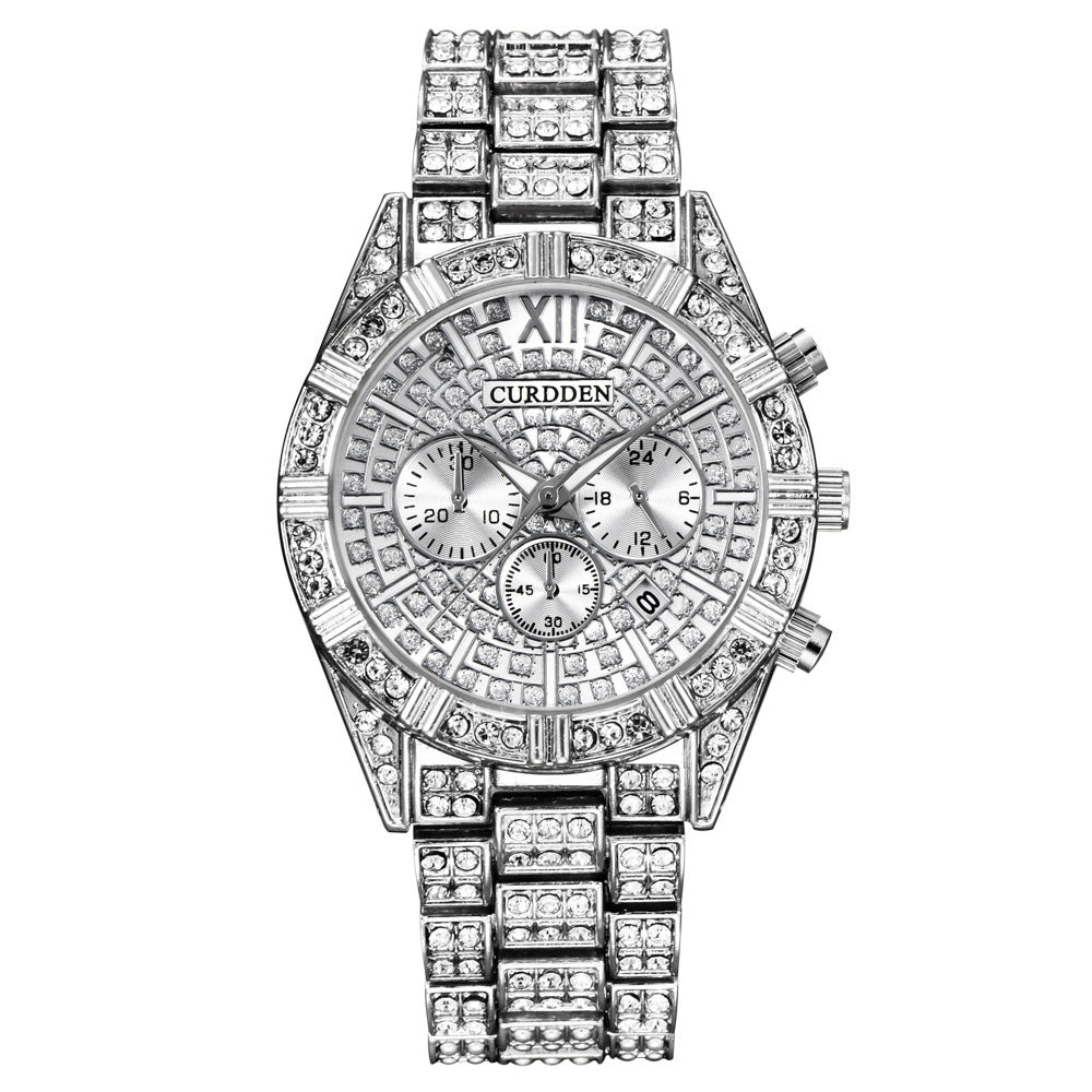 Watch Men's Fashion Alloy Quartz Watch With Diamond Calendar