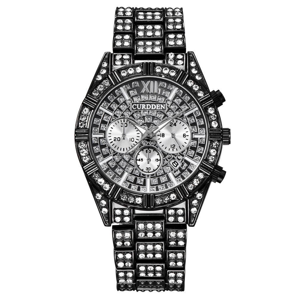 Watch Men's Fashion Alloy Quartz Watch With Diamond Calendar