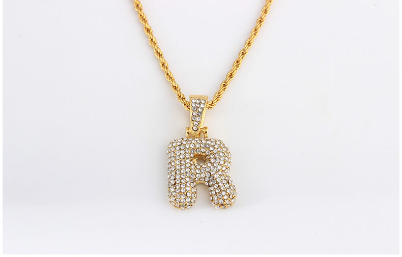 Wish Hip Hop Jewelry Creative Capital Letter Necklace Personalized Diamond Pendant Cross Border Supply