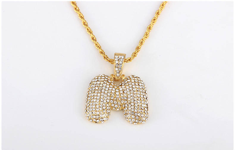 Wish Hip Hop Jewelry Creative Capital Letter Necklace Personalized Diamond Pendant Cross Border Supply