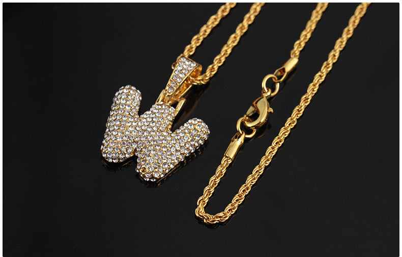 Wish Hip Hop Jewelry Creative Capital Letter Necklace Personalized Diamond Pendant Cross Border Supply