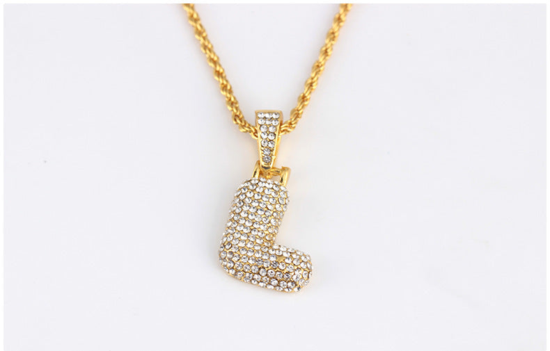 Wish Hip Hop Jewelry Creative Capital Letter Necklace Personalized Diamond Pendant Cross Border Supply