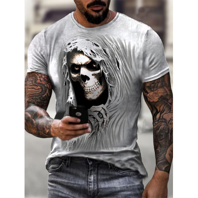 Download main imagesDownload variant imagesDownload description imagesSkull pattern men's t-shirt horror O-neck t-shirt summer fashion top boy clothing large size streetwear men's hip hop 3D shirt