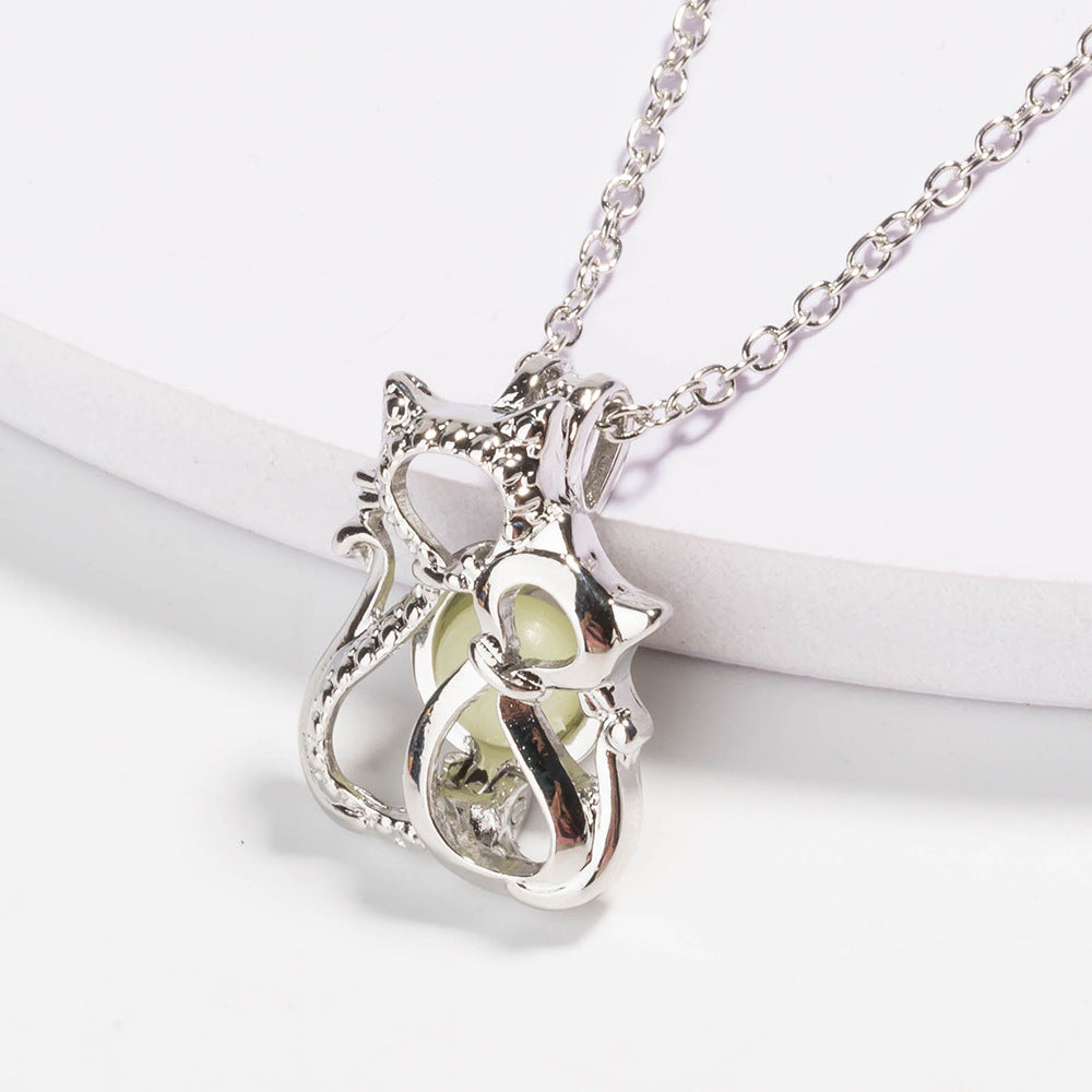 Two cats family love luminous pendant necklace