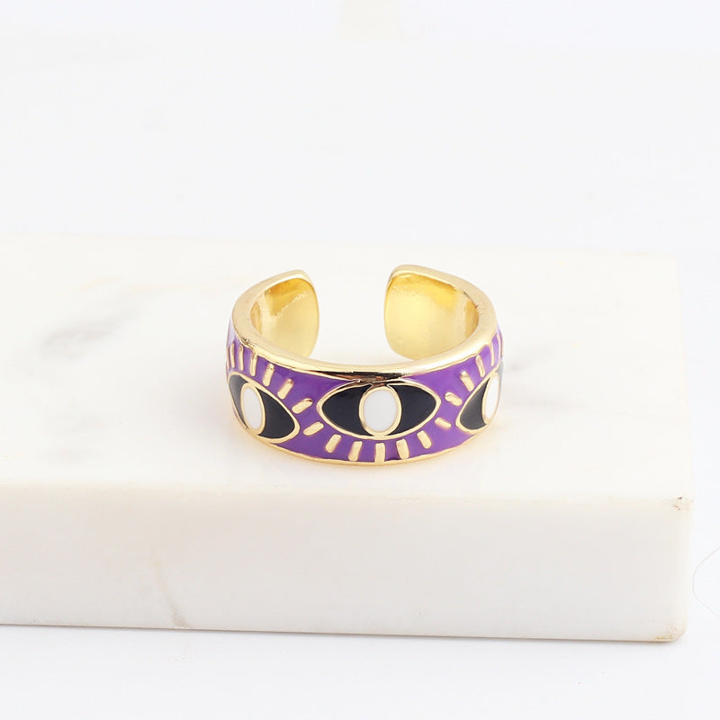 Trendy Hip Hop  Women's Gold Plated Drip Oil Eye Ring