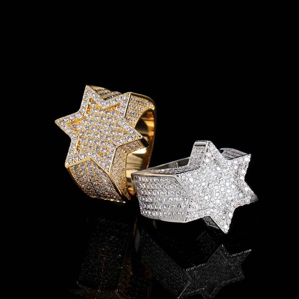 Hip Hop Micro Inlaid Zircon Six-pointed Star Men's Ring