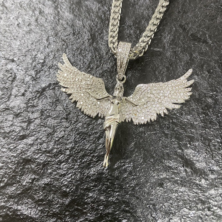 Zircon Archangel Goddess Wings Hip Hop Necklace