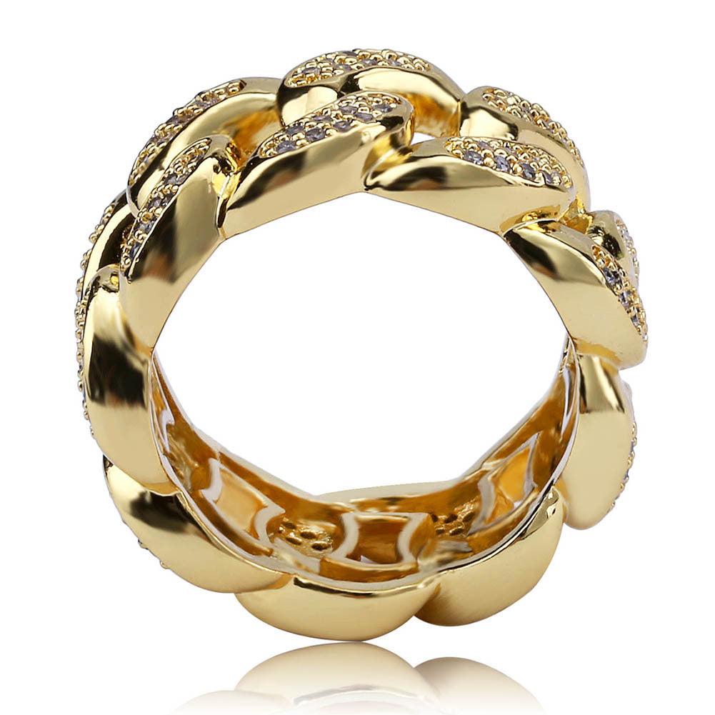 Cuban Link Men's Hip Hop Golden Ice Cube Ring