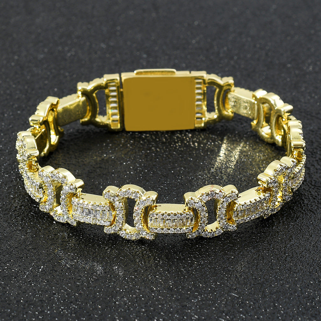 Square And Round Mixed Inlaid Zircon Personality Trend Men's Hip Hop Bracelet