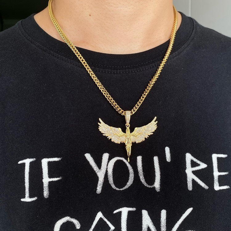 Zircon Archangel Goddess Wings Hip Hop Necklace