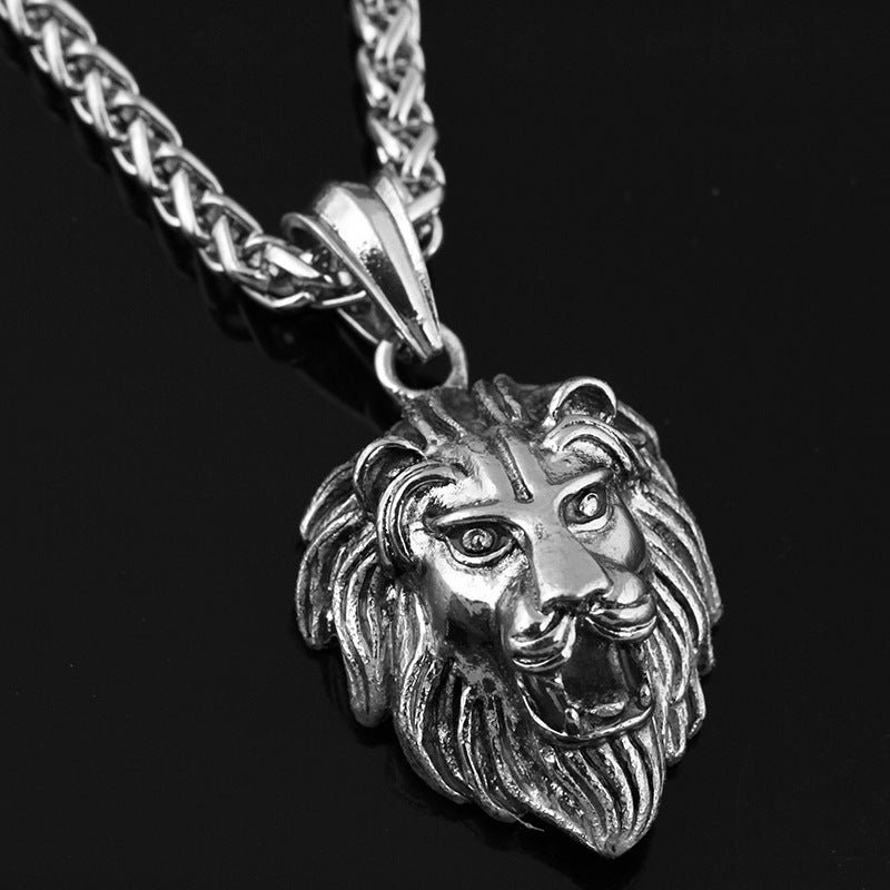 Vintage lion head hip hop luminous necklace domineering neutral gold-plated hiphop animal pendant