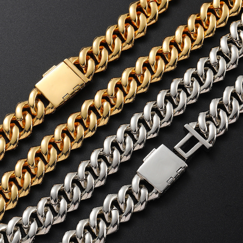 15mm Double Row Zircon Diamond Cuban Link Chain Necklace