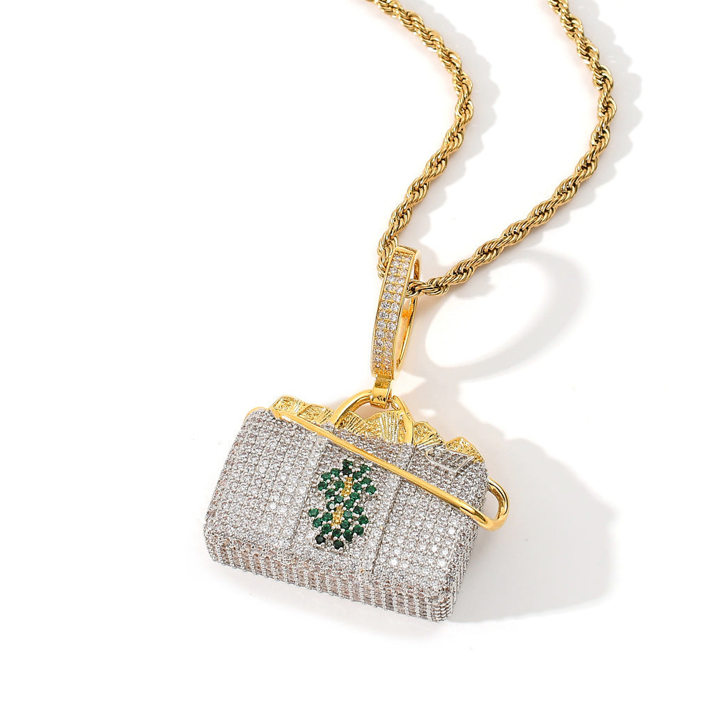 Hip-hop Pendant With Micro-inlaid Zircon On The Dollar Packet