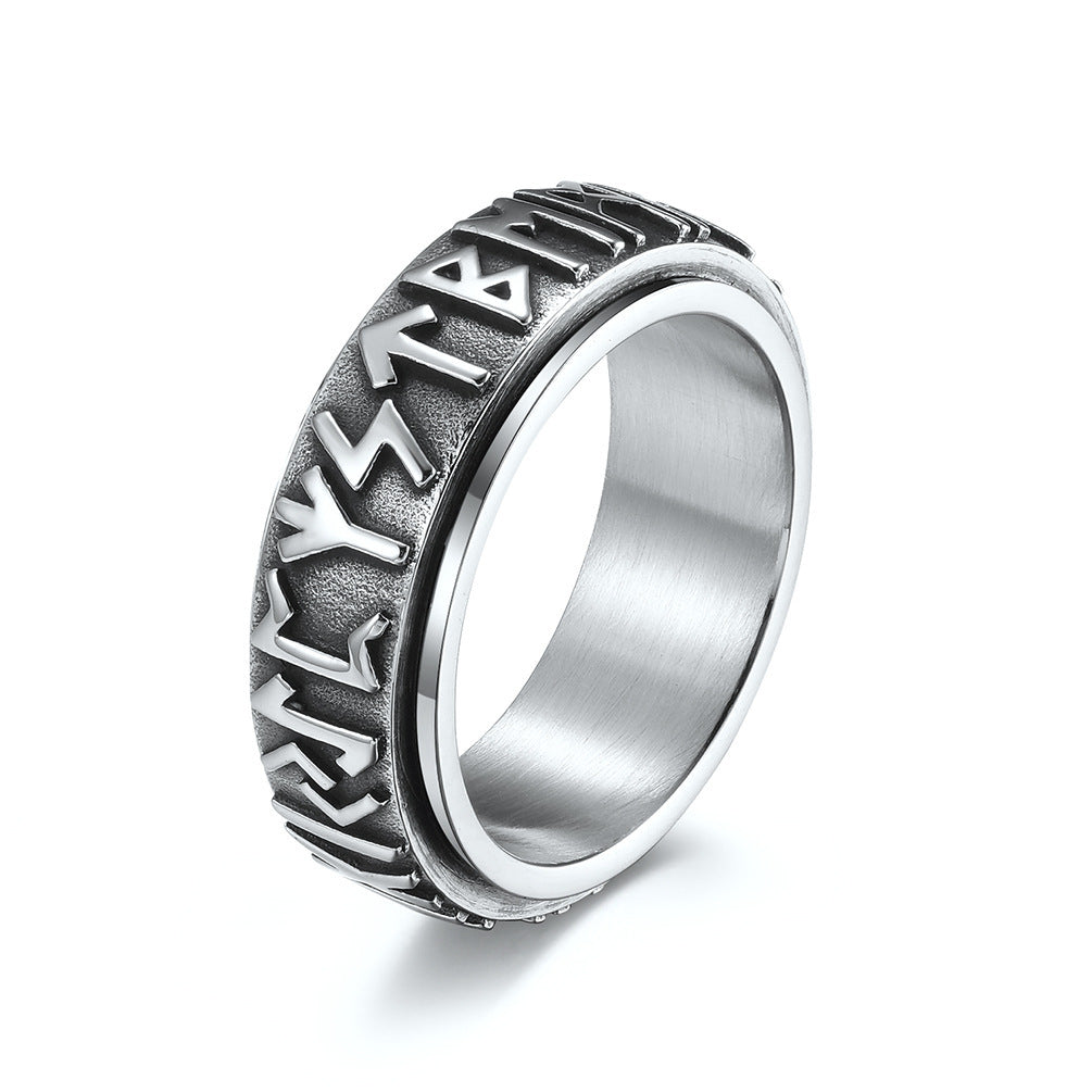 Viking Script Stainless Steel Swivel Ring