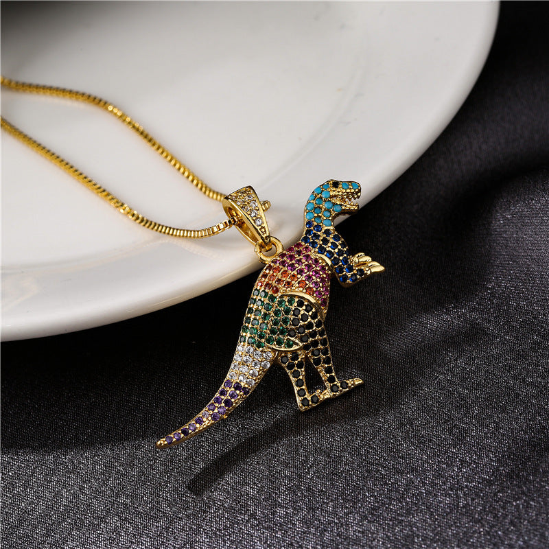 Hip Hop Bronze Micro-inlaid Zirconium Dinosaur Pendant Necklace