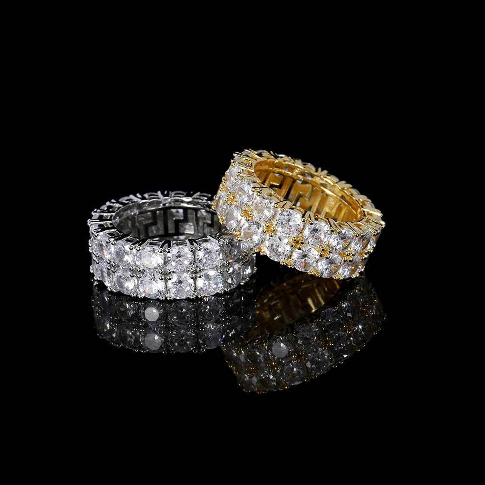 Hip Hop Jewelry Double Row Ring Fashion Full Diamonds