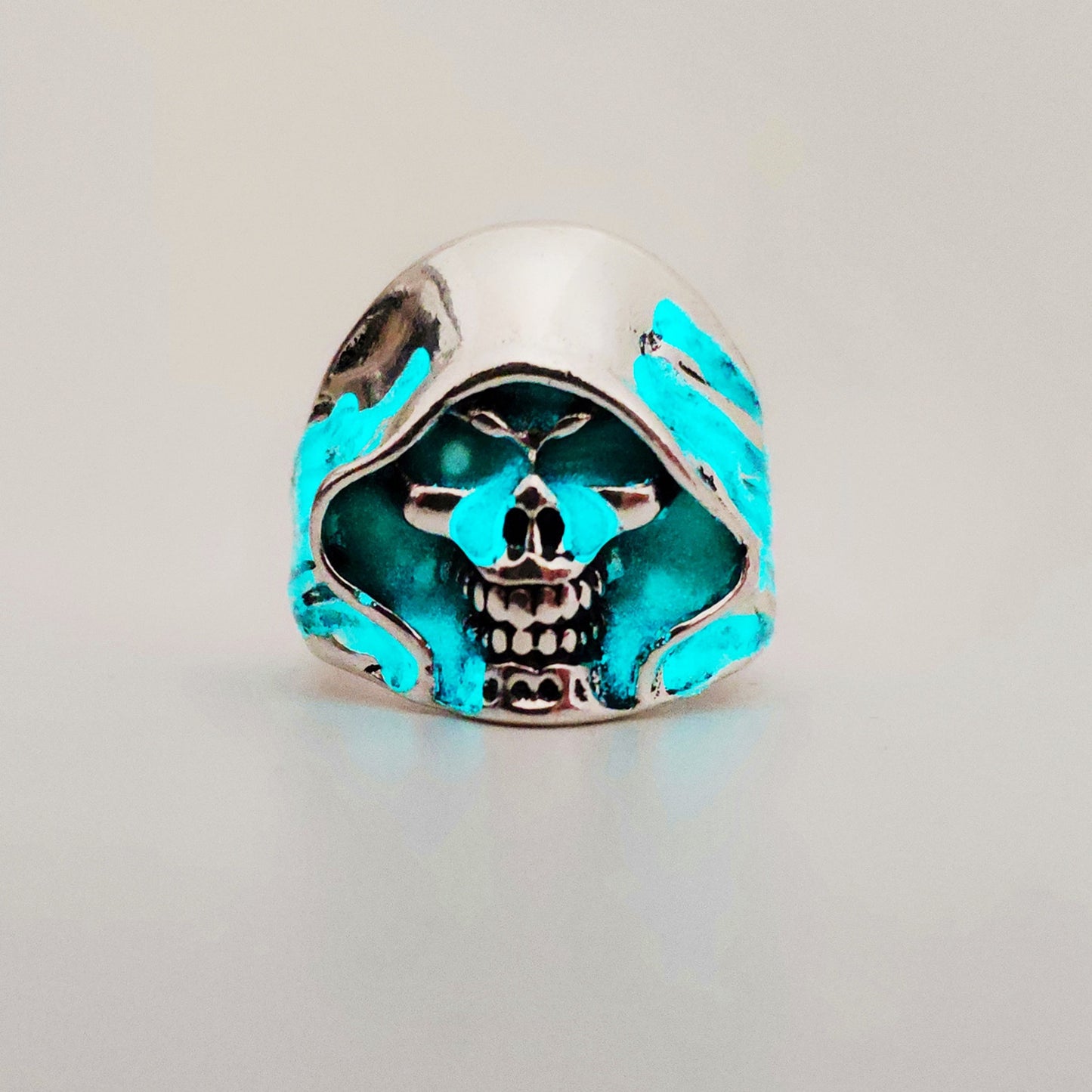 Zinc Alloy Luminous Ring Vintage Skull Ghost Head