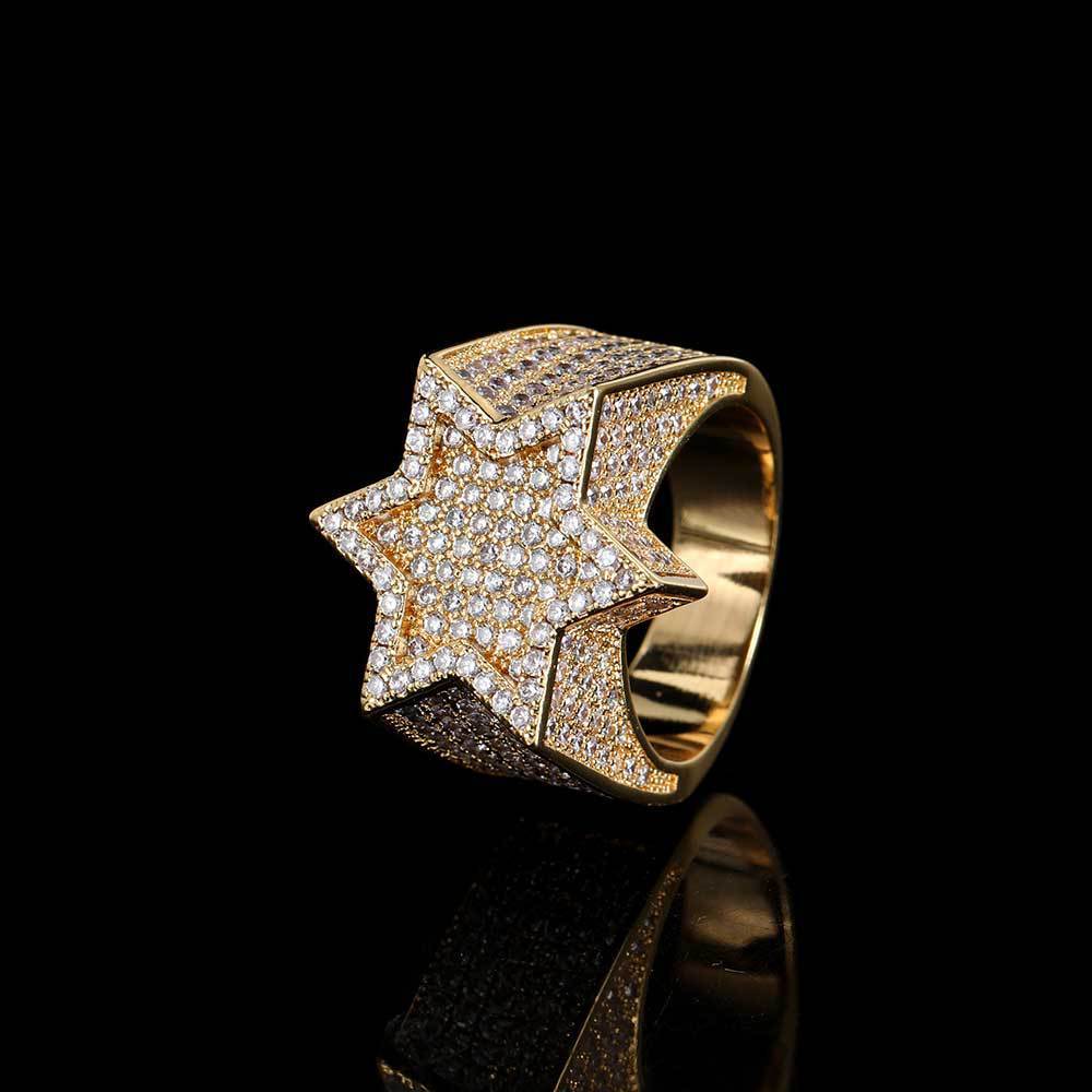 Hip Hop Micro Inlaid Zircon Six-pointed Star Men's Ring