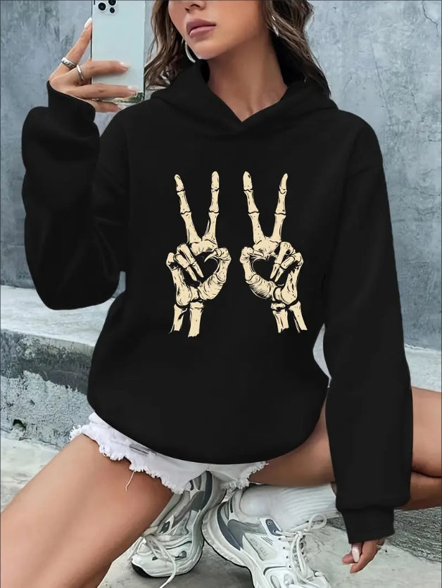 Women'S Casual Rib-Knit Hoodie With Letter & Graphic Print, Knit Fabric Hooded Sweatshirt For Fall Winter, Polyester, Multiple Patterns, Slogan & Alphabet Design