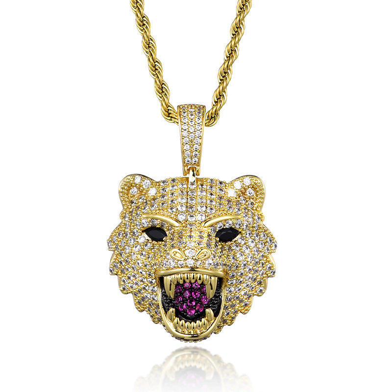 Domineering Wolf Head Pendant Necklace Hip Hop HIPHOP Necklace Full Diamond Luxury Style