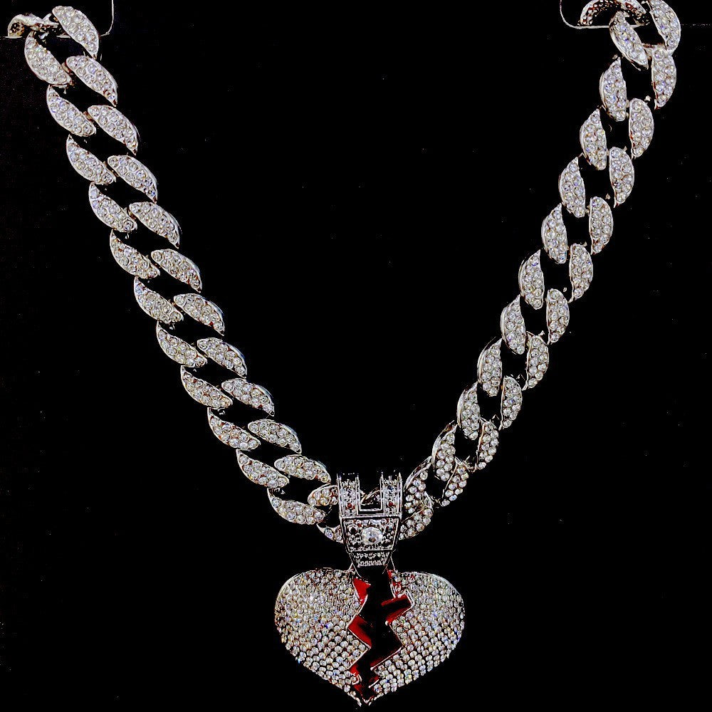 18k Gold Plated Full Diamond Broken Heart Necklace