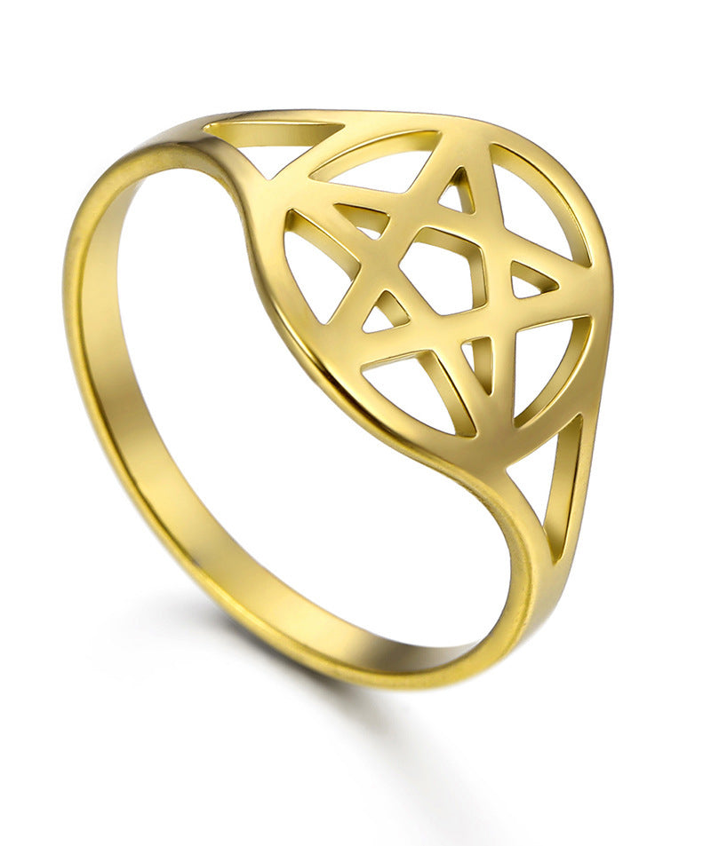 Nordic Lucky Five-Pointed Star Viking Pattern Ring