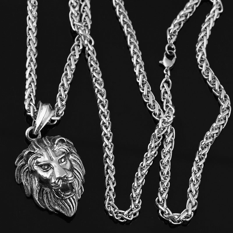 Vintage lion head hip hop luminous necklace domineering neutral gold-plated hiphop animal pendant