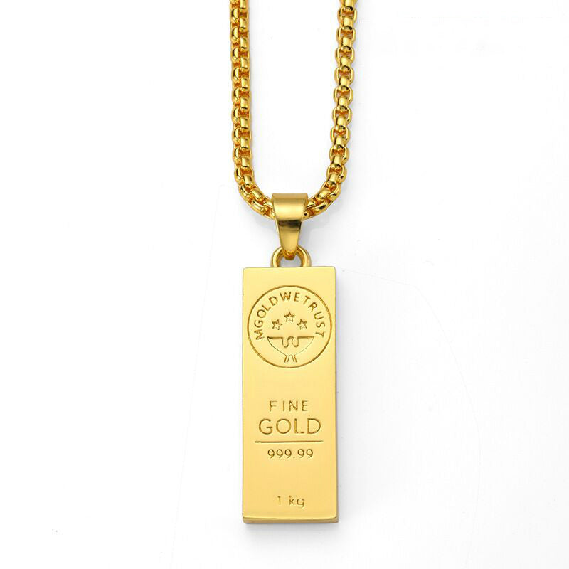 Gold Bar Hip Hop Necklace Pendant