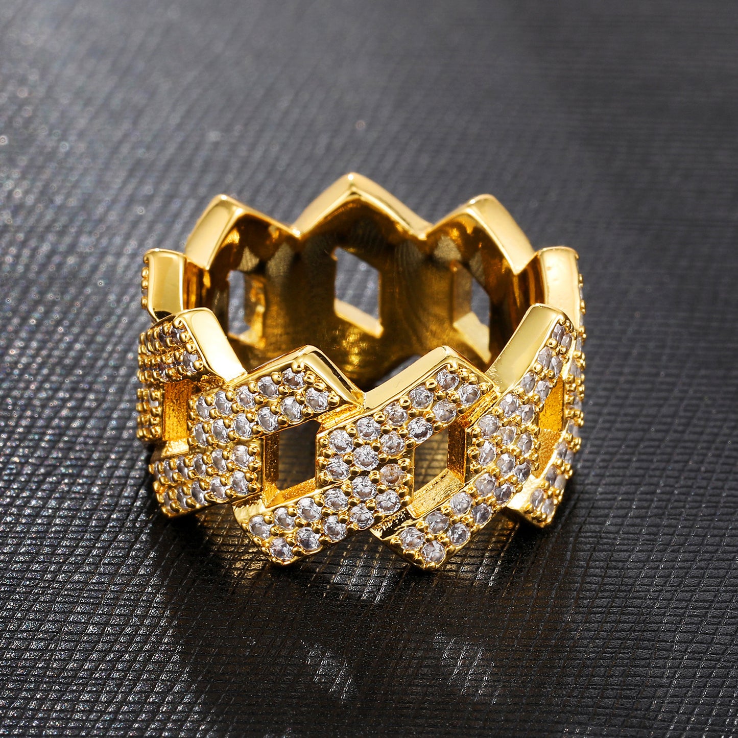 14K Gold Iced Out Prong Ring