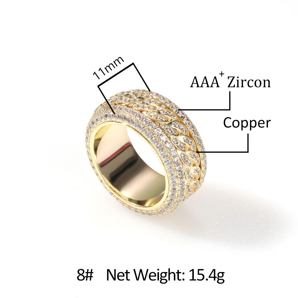 Hip Hop Micro Zircon Rotatable Cuban Ring