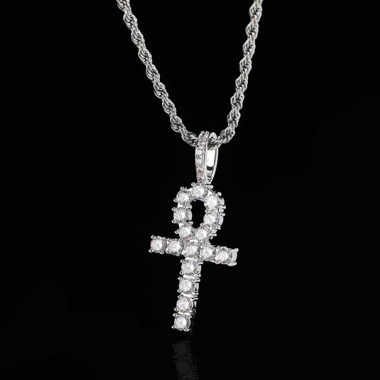 Hip Hop Solid Small Anka Cross Pendant Necklace