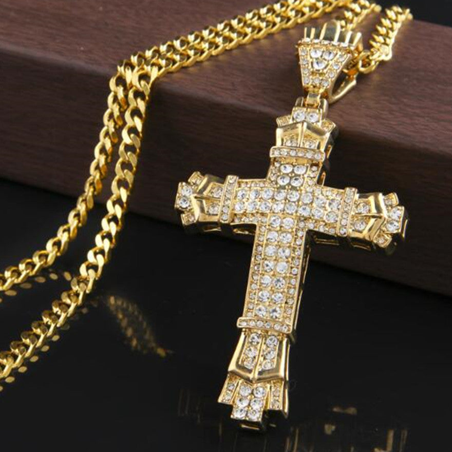 Iced Out Mens Cross Necklace