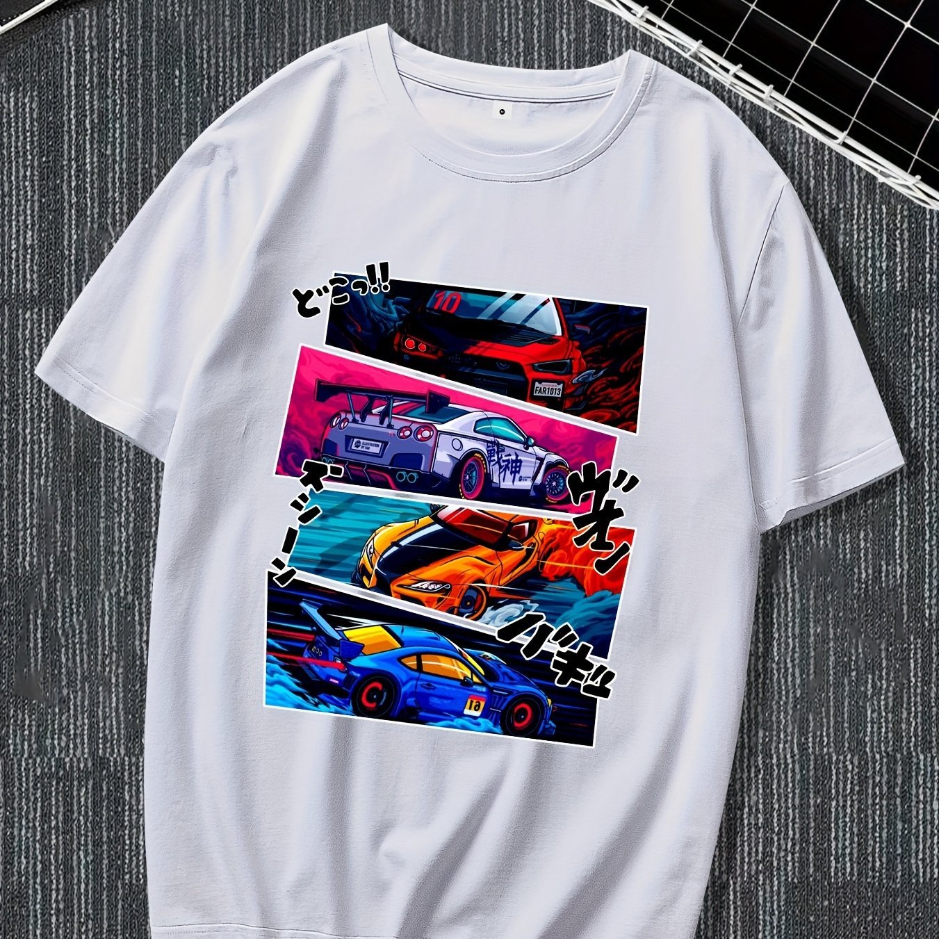 Men's Street Style Short Sleeved Round Neck T-shirt With Summer Outdoor Sports Car Pattern Print