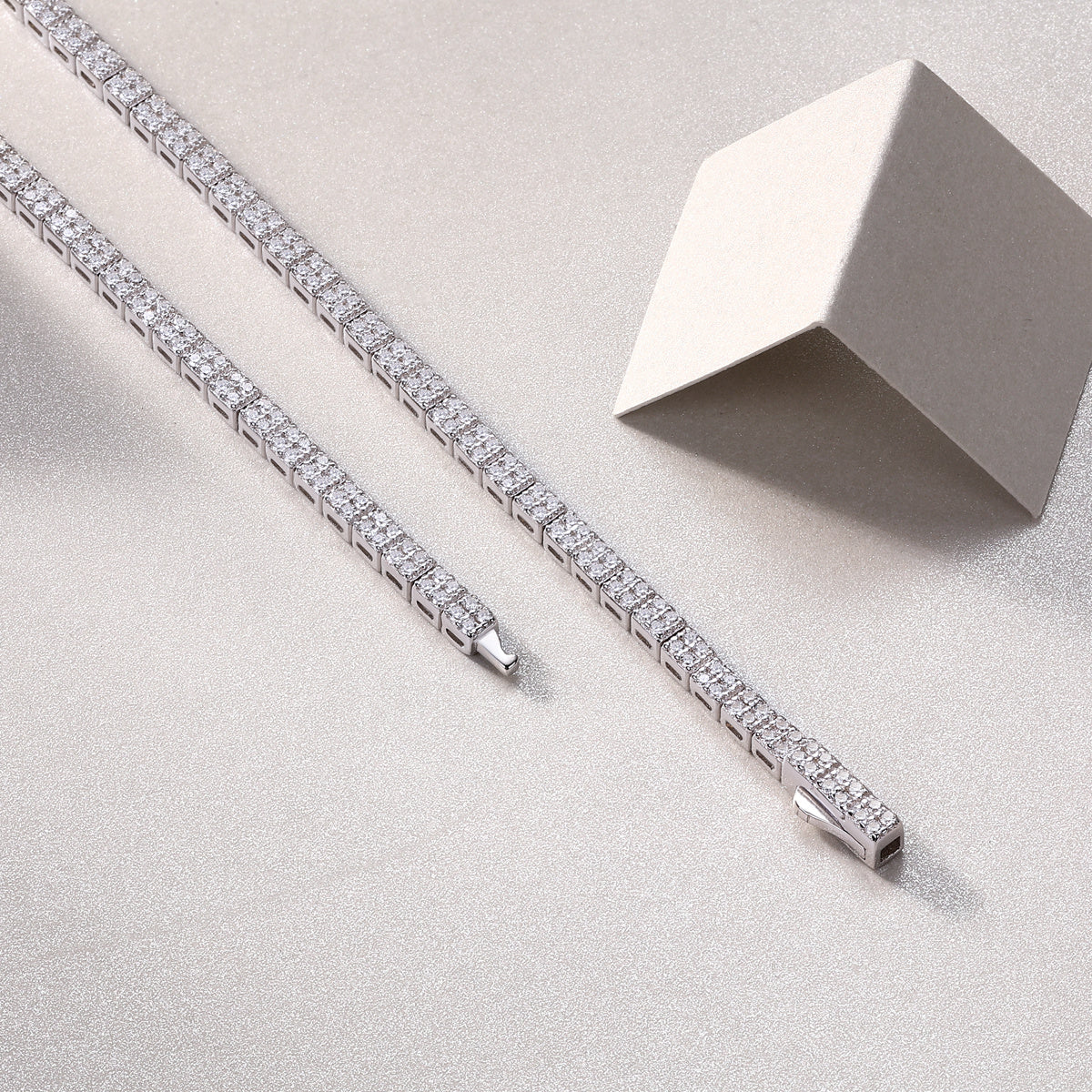 Moissanite Diamond S925 Silver Tennis Chain Four Square Necklace Luxury Fashion