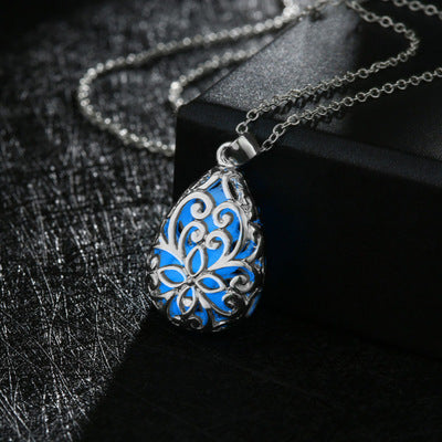 Fluorescent jewelry, European and American hollow necklace, luminous eBay alloy, Water Drop Pendant, electronic commerce accessories