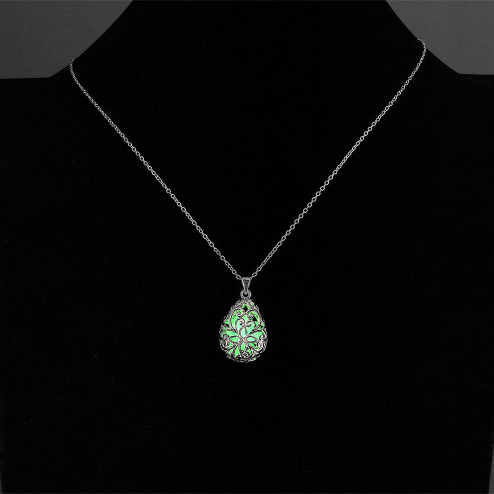 Fluorescent jewelry, European and American hollow necklace, luminous eBay alloy, Water Drop Pendant, electronic commerce accessories