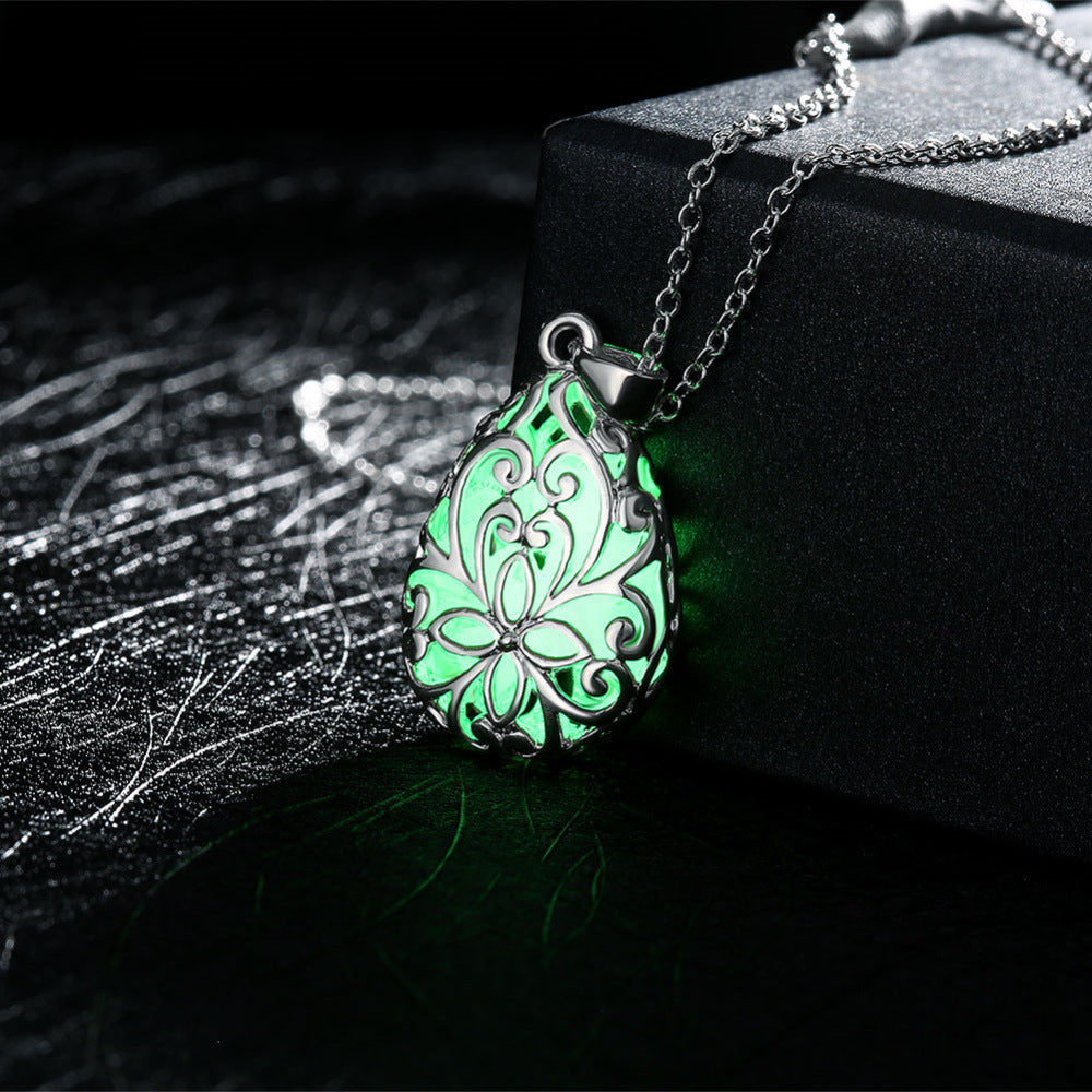 Fluorescent jewelry, European and American hollow necklace, luminous eBay alloy, Water Drop Pendant, electronic commerce accessories