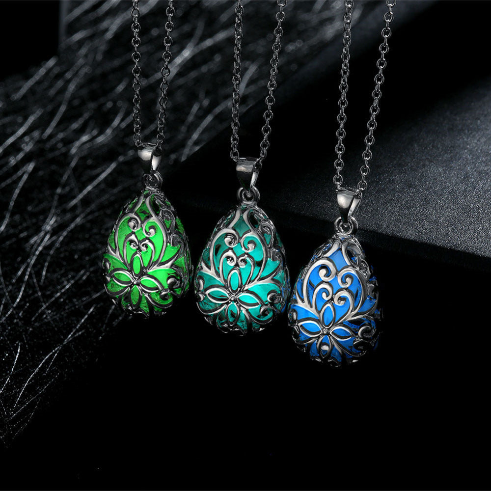 Fluorescent jewelry, European and American hollow necklace, luminous eBay alloy, Water Drop Pendant, electronic commerce accessories