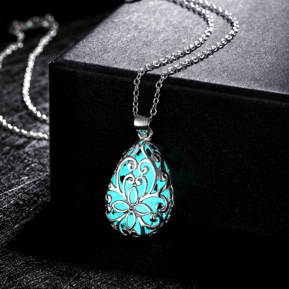 Fluorescent jewelry, European and American hollow necklace, luminous eBay alloy, Water Drop Pendant, electronic commerce accessories