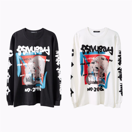 Hip-hop printed long-sleeved T-shirt