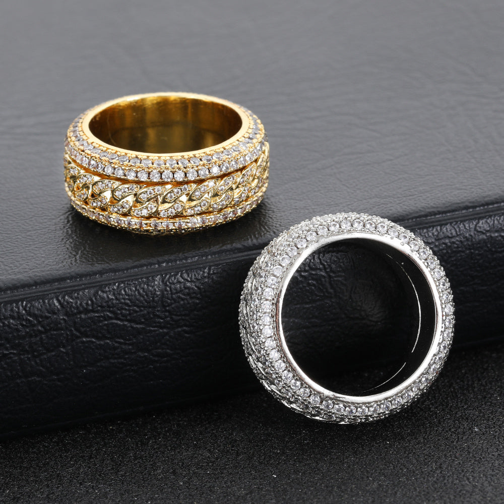 Fashion Statement Hip Hop Zircon Ring Rotatable Cuban Ring